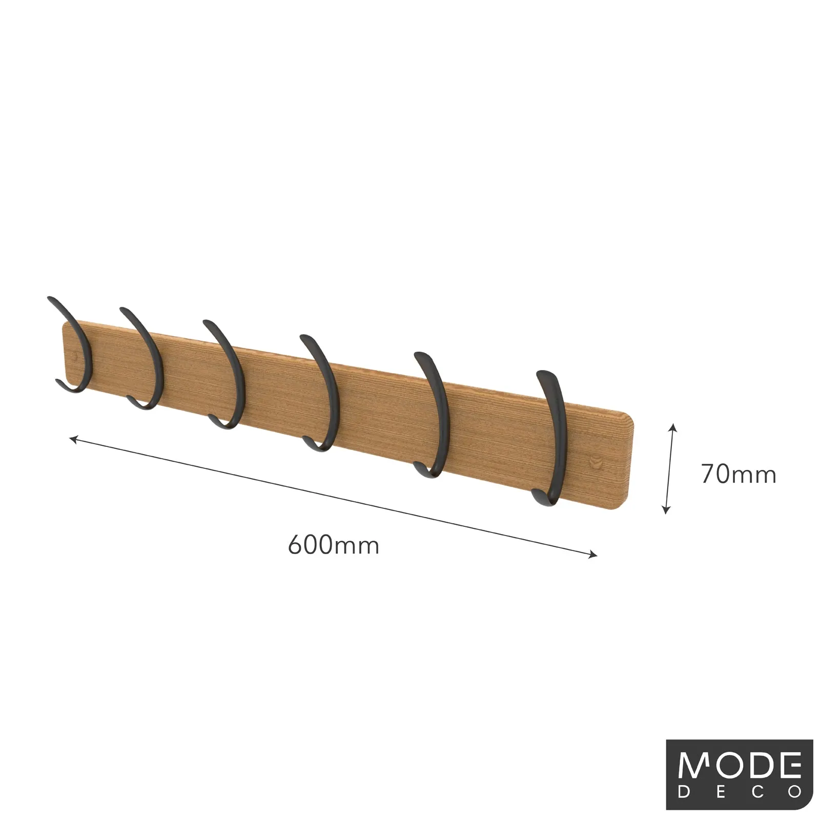 6 Black Hooks on Bamboo Board Hat & Coat Rack