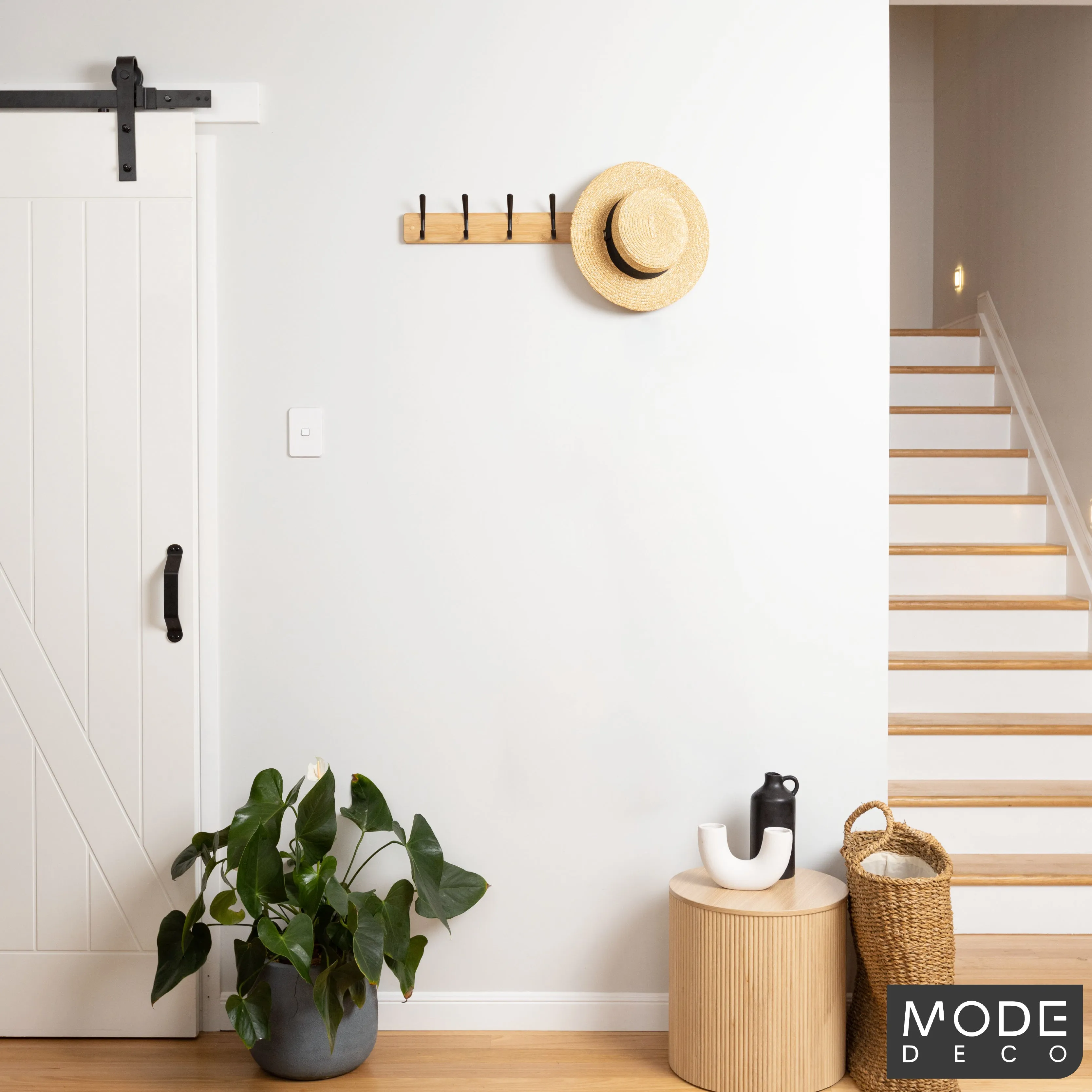 6 Black Hooks on Bamboo Board Hat & Coat Rack