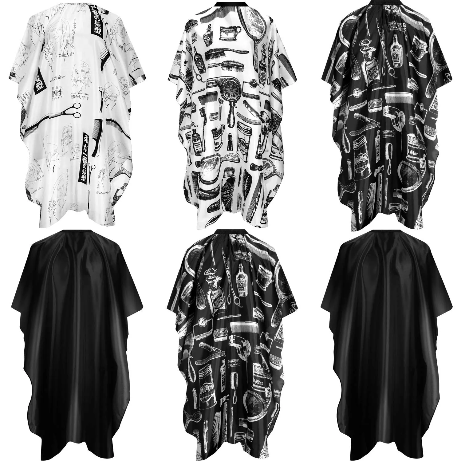 6 Pieces Hair Salon Cape Barber Hair Cutting Cape Barber Hairdressing Cape Waterproof Haircut Styling Cape for Hairstylist, Hairdresser, Barber (Scissors, Brush and Bottle Pattern) Scissors, Brush and Bottle Pattern