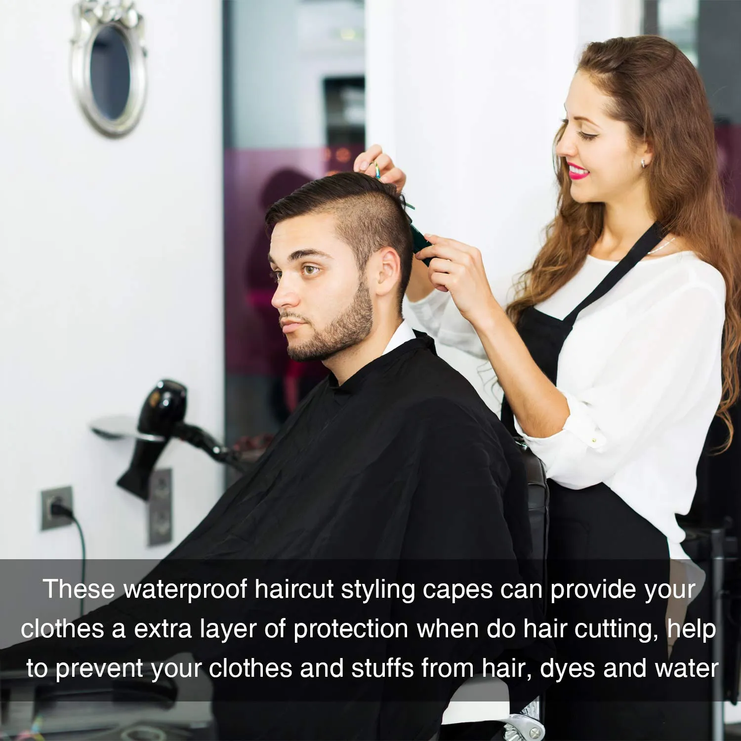 6 Pieces Hair Salon Cape Barber Hair Cutting Cape Barber Hairdressing Cape Waterproof Haircut Styling Cape for Hairstylist, Hairdresser, Barber (Scissors, Brush and Bottle Pattern) Scissors, Brush and Bottle Pattern