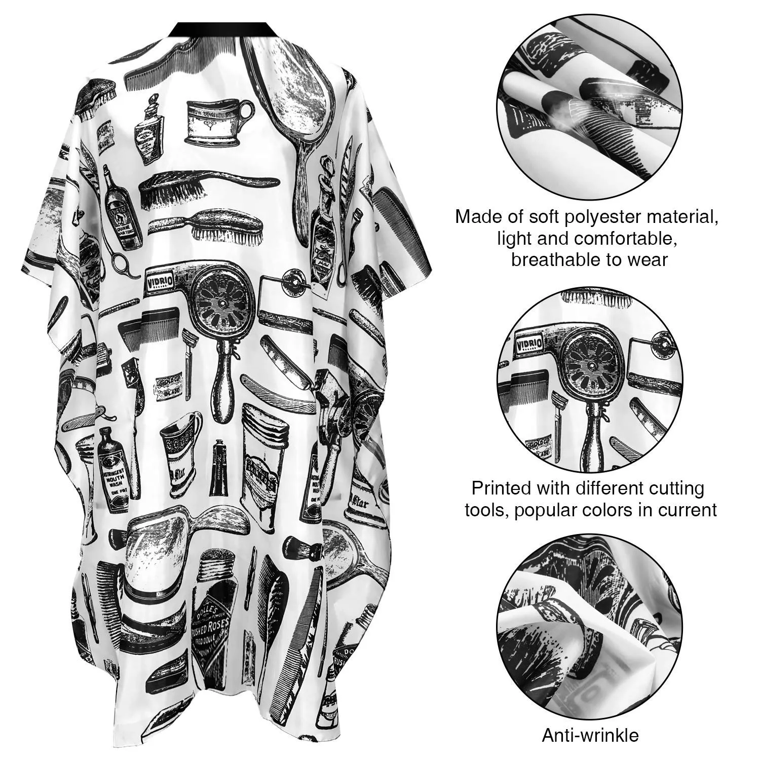 6 Pieces Hair Salon Cape Barber Hair Cutting Cape Barber Hairdressing Cape Waterproof Haircut Styling Cape for Hairstylist, Hairdresser, Barber (Scissors, Brush and Bottle Pattern) Scissors, Brush and Bottle Pattern