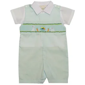 74023-Smocked Easter Bunnies Shortall Baby Boy Romper