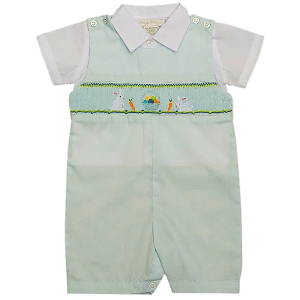 74023-Smocked Easter Bunnies Shortall Baby Boy Romper