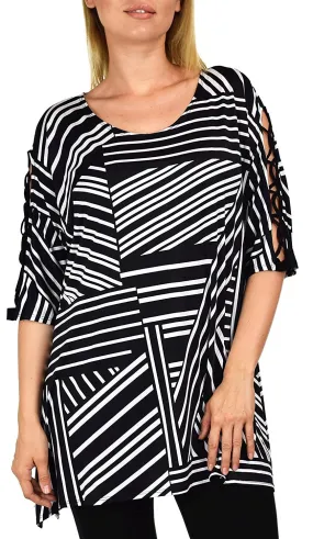 Abstract Print Tunic , Women Tunic, Tunic  Top w/ Cut Out Sleeves