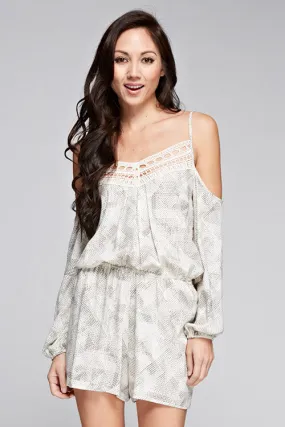 Abstract Printed Cold Shoulder Romper