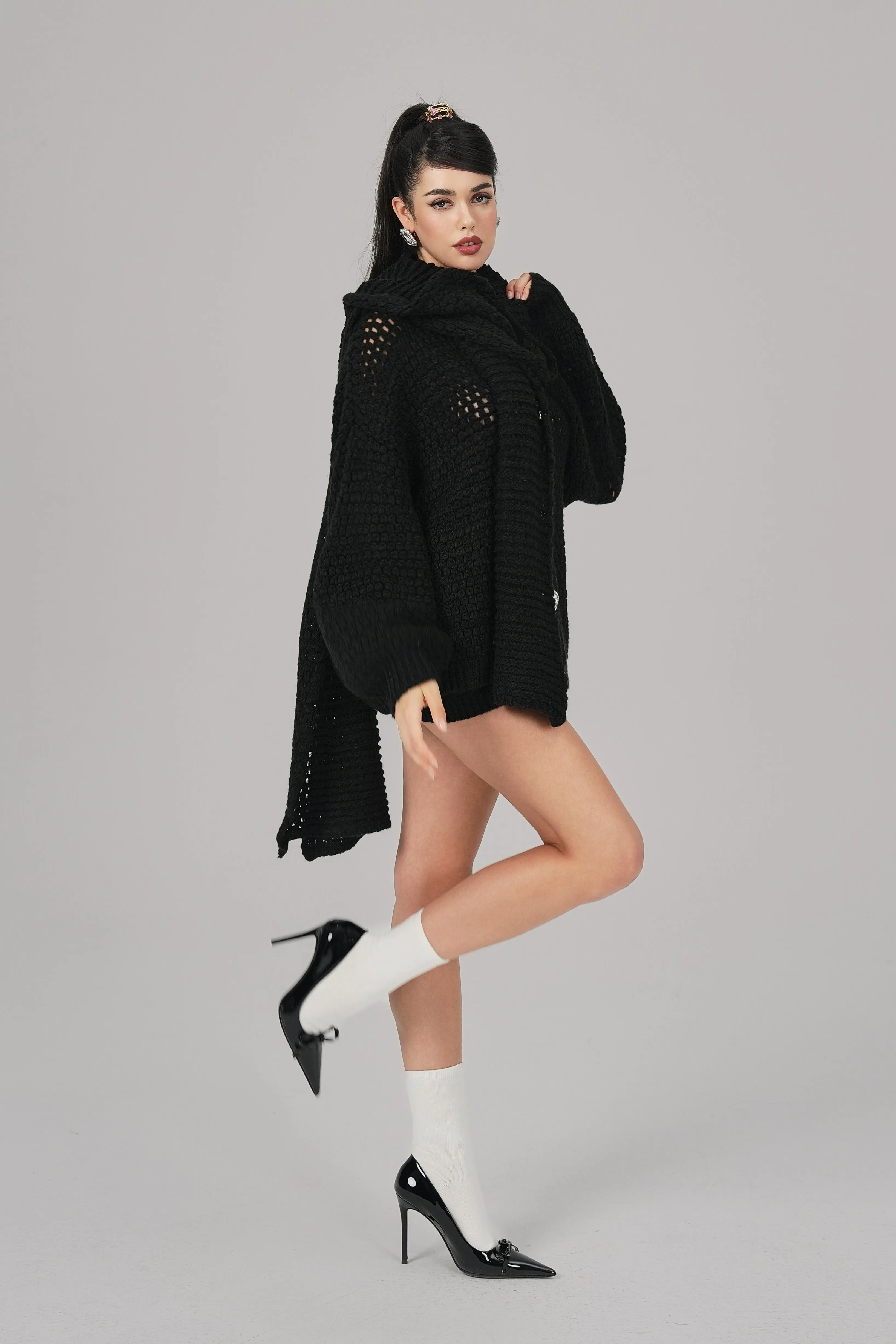 Alexis Cardigan   Scarf Set (Black)