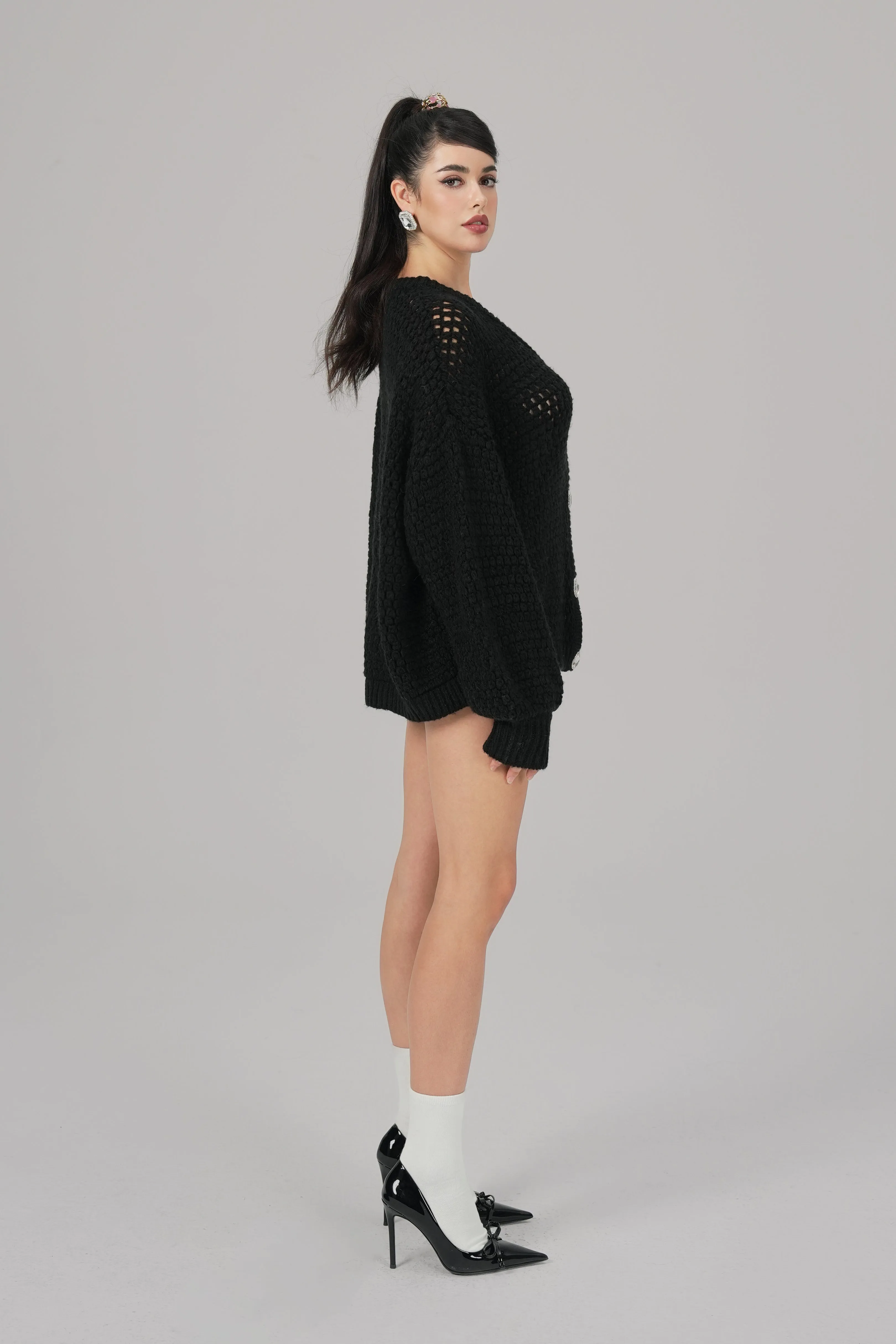 Alexis Cardigan   Scarf Set (Black)
