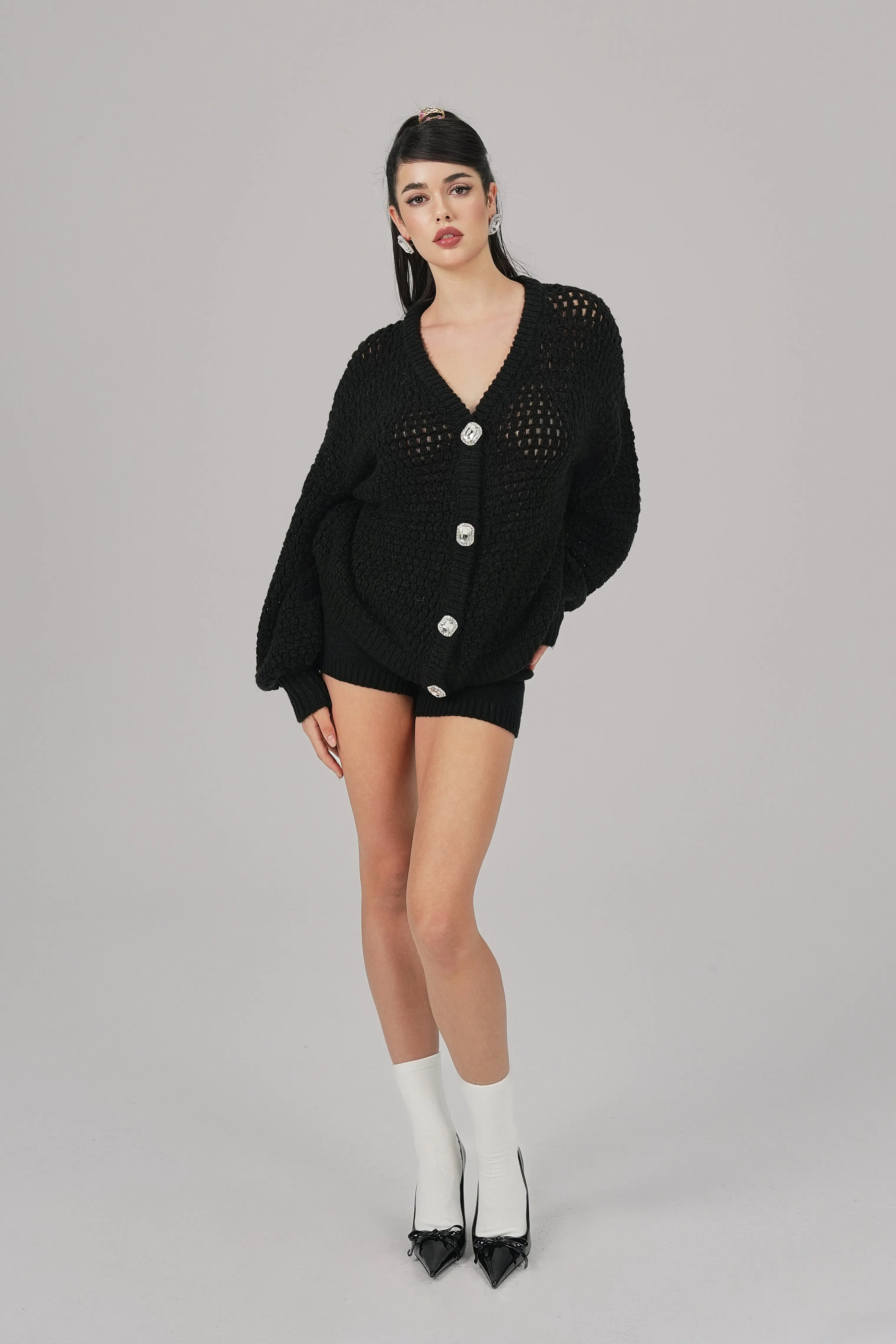 Alexis Cardigan   Scarf Set (Black)