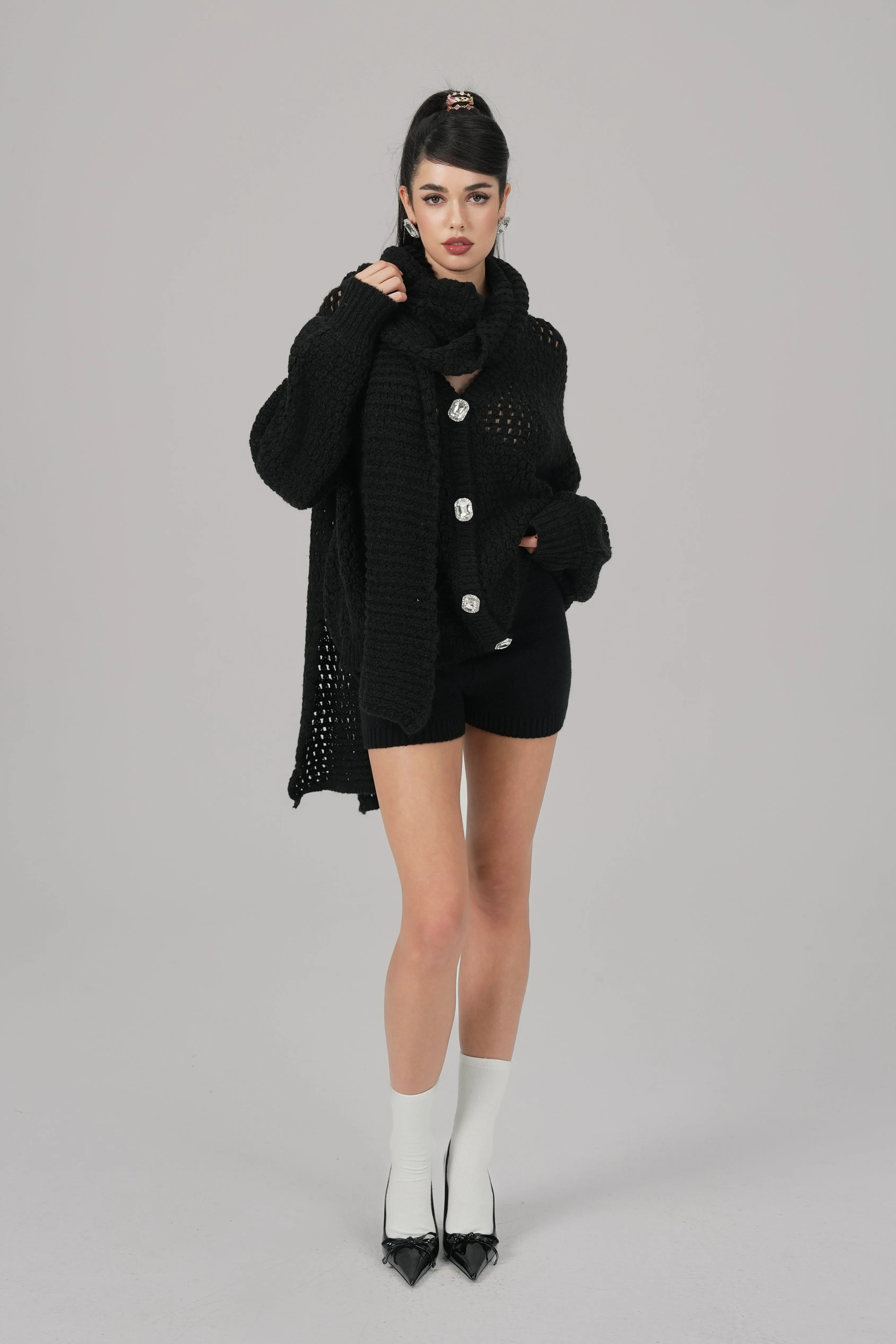 Alexis Cardigan   Scarf Set (Black)