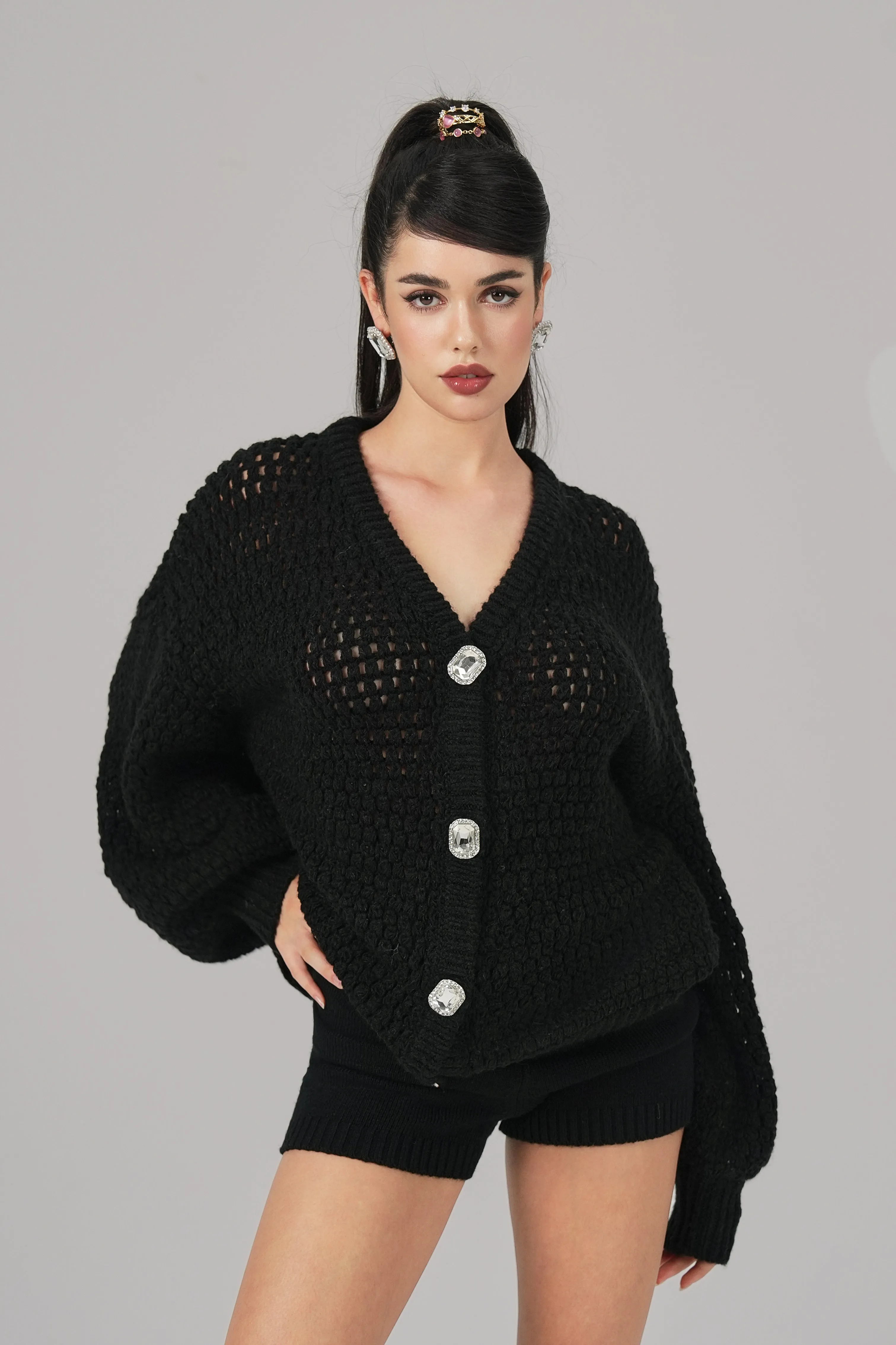 Alexis Cardigan   Scarf Set (Black)