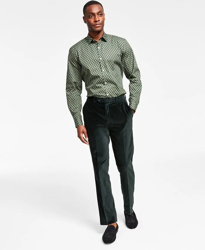 Alfani Mens Slim fit Dress Pants Velvet 32 / 30 Green Solid