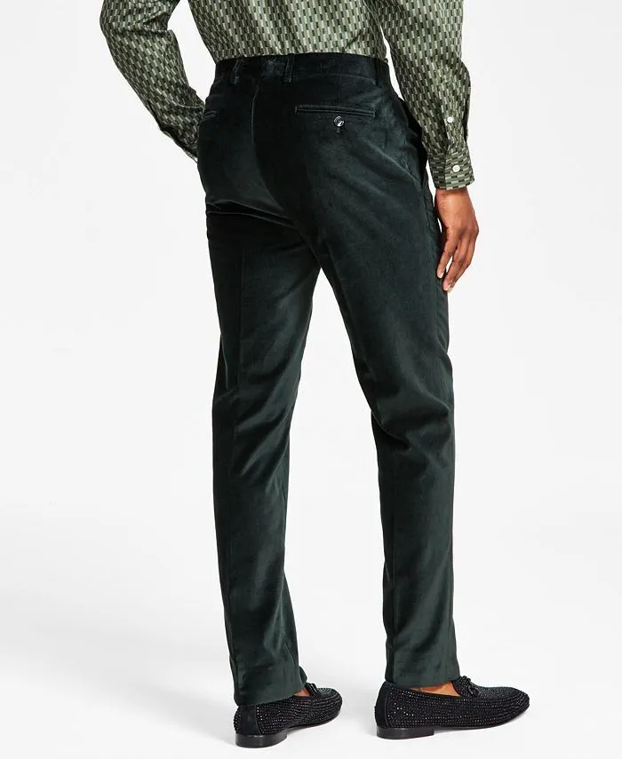 Alfani Mens Slim fit Dress Pants Velvet 32 / 30 Green Solid