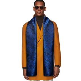 Barry Wang Silk Winter Scarf Mens Scarf Luxury Blue Black Floral Scarf