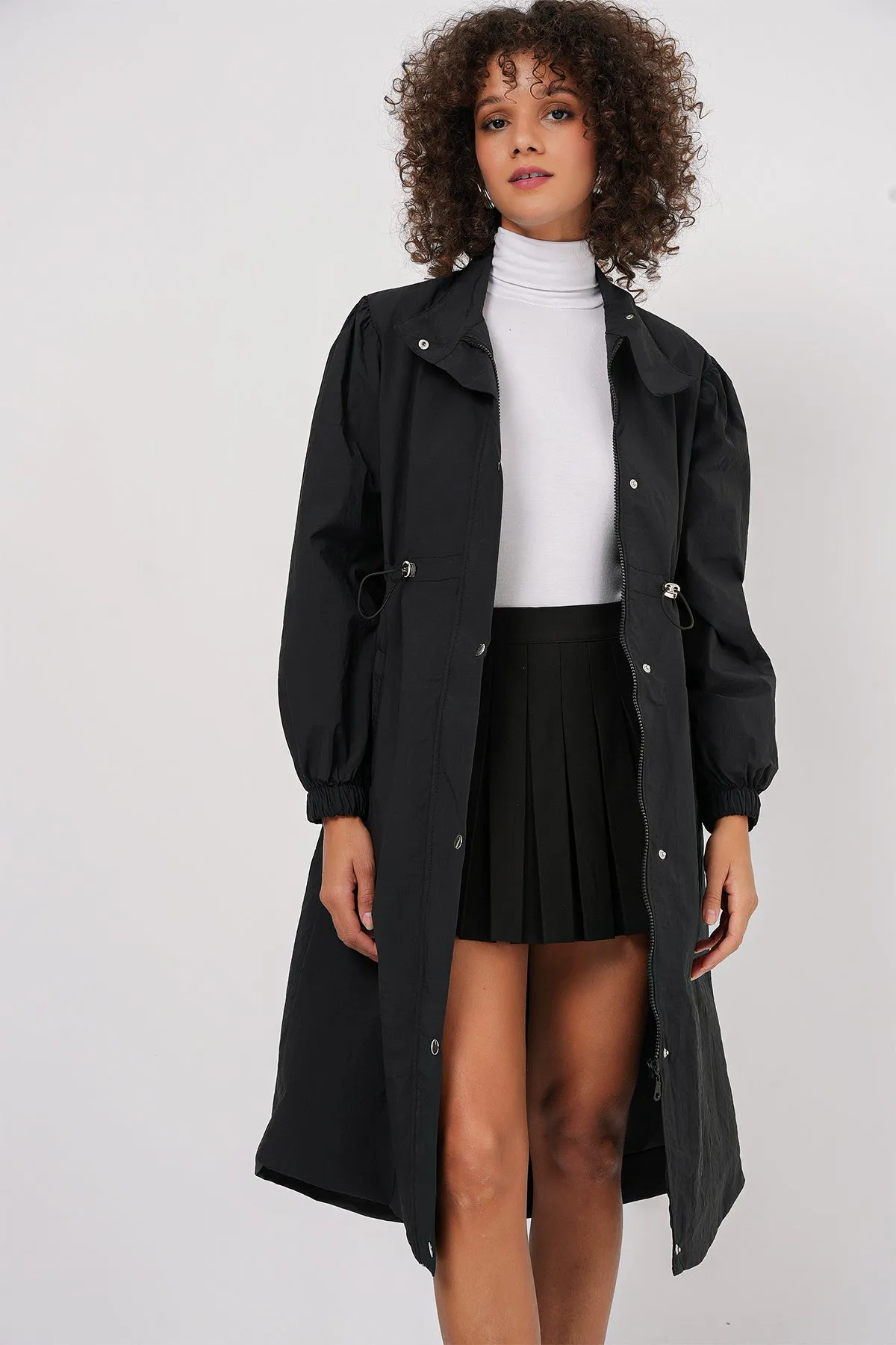 BGD Women Lined Long Trench Coat - Black - East Lansing