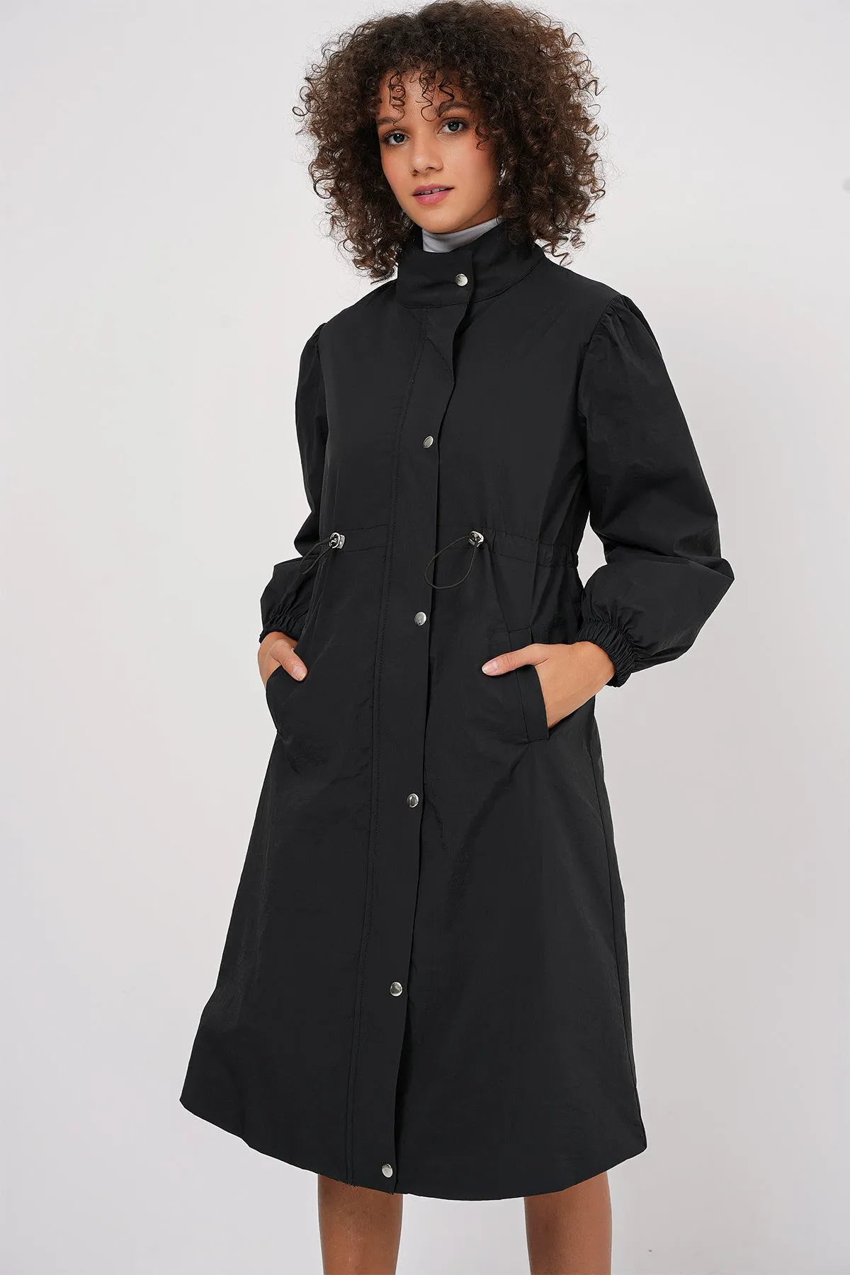 BGD Women Lined Long Trench Coat - Black - East Lansing