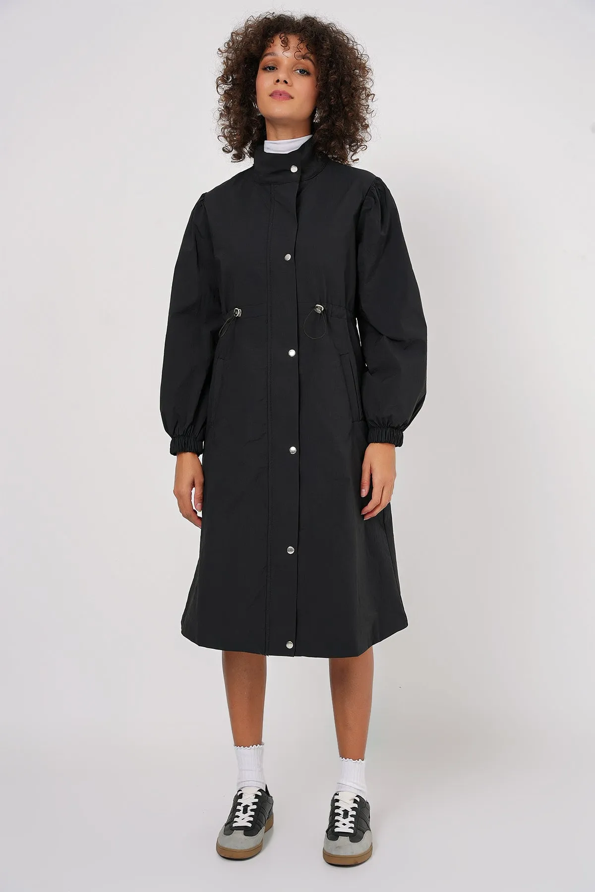 BGD Women Lined Long Trench Coat - Black - East Lansing