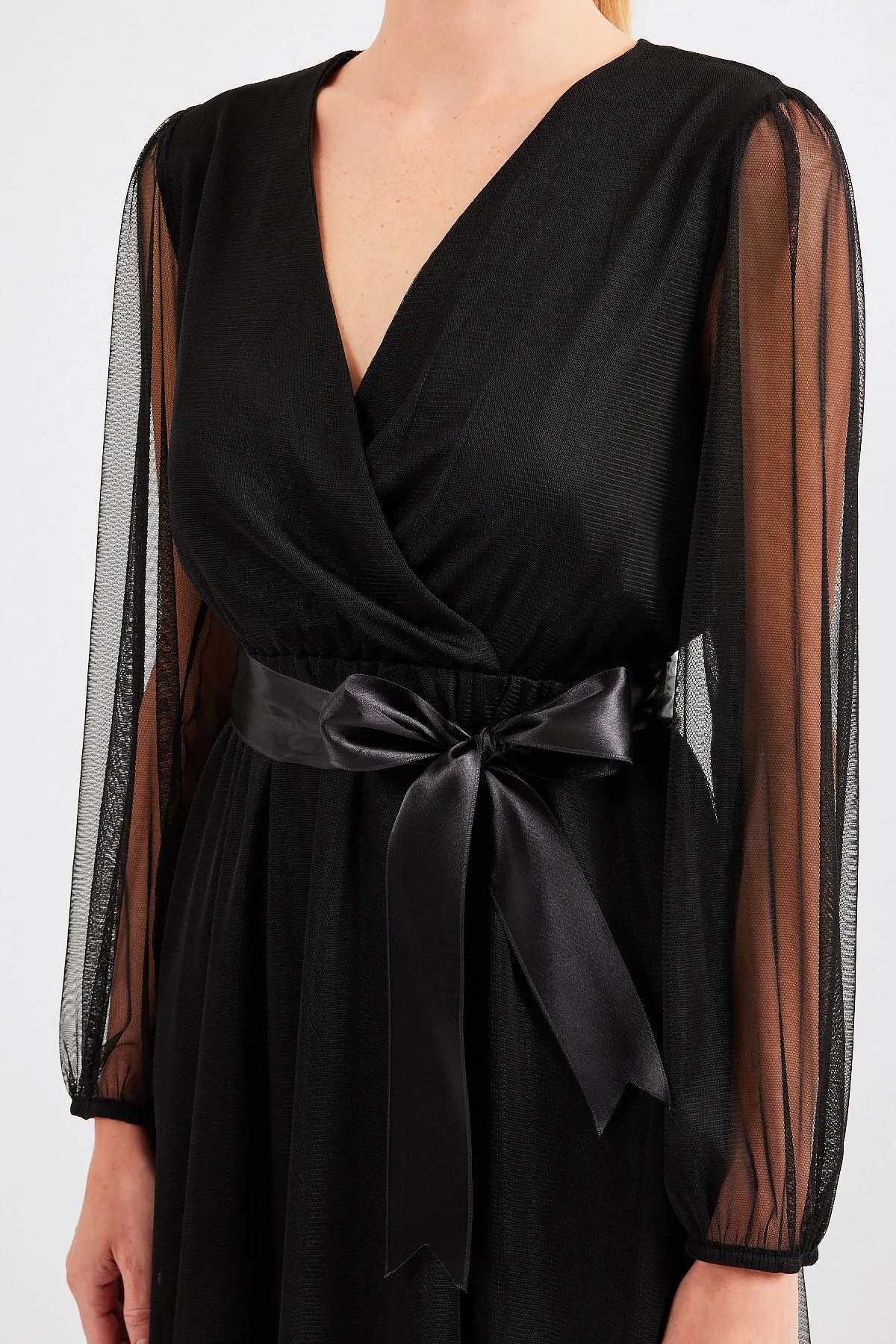 BGD Women Wrap Neck Tulle Dress - Black - Avondale