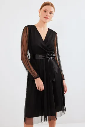 BGD Women Wrap Neck Tulle Dress - Black - Avondale