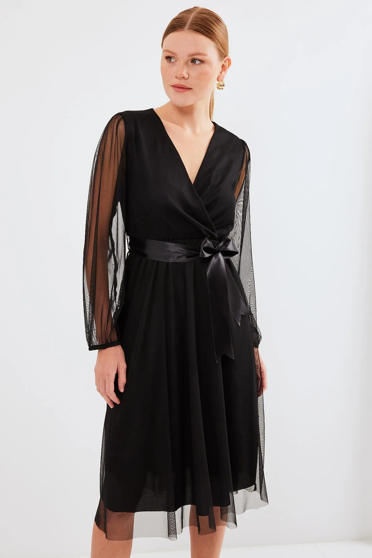 BGD Women Wrap Neck Tulle Dress - Black - Avondale