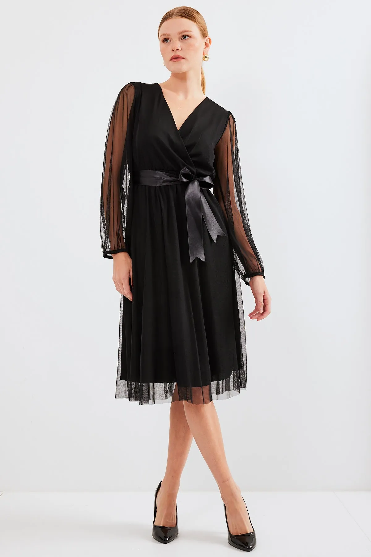 BGD Women Wrap Neck Tulle Dress - Black - Avondale