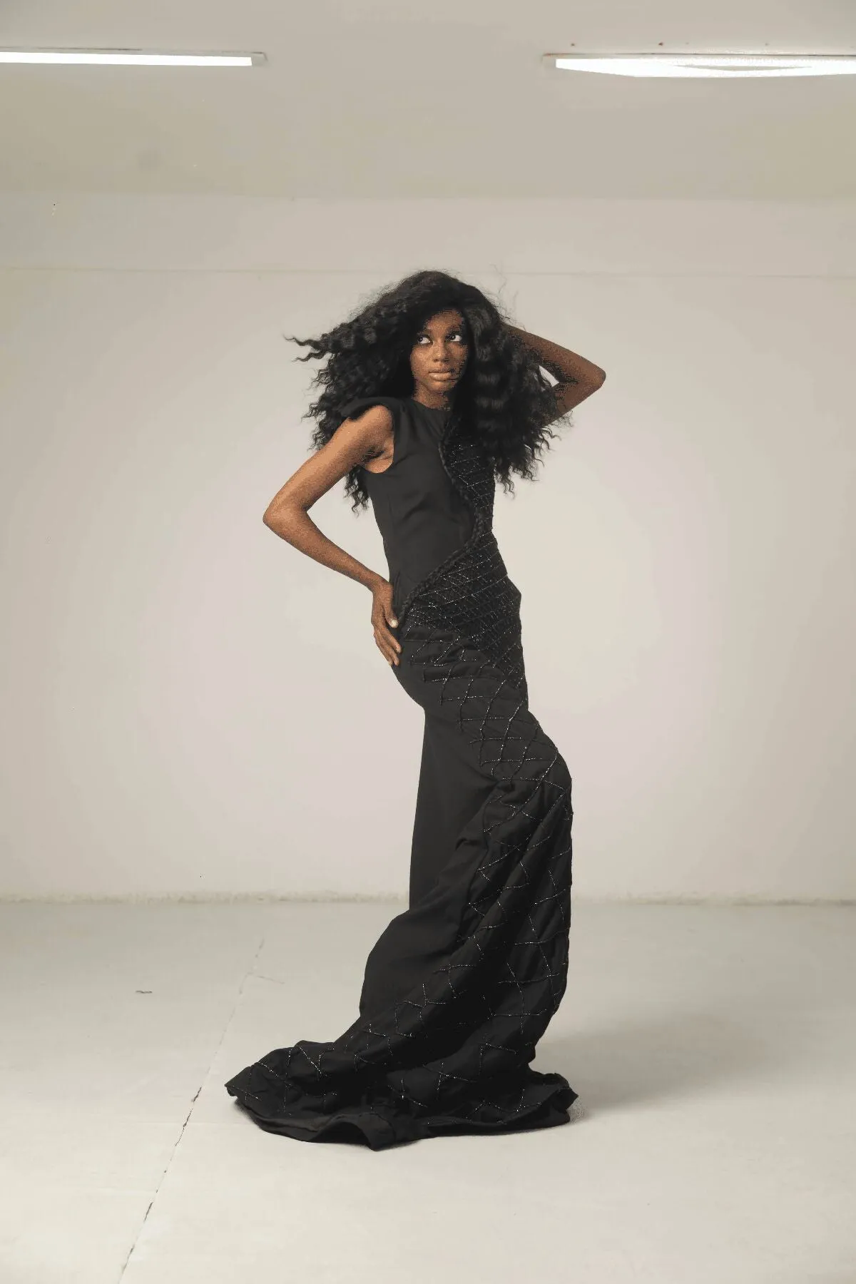 Black Denim Floor-Length Dress