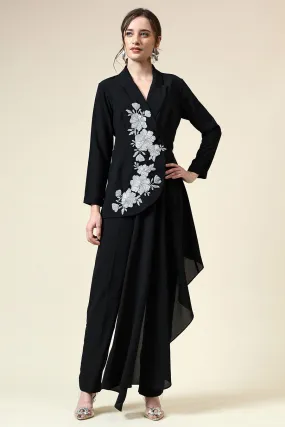 Black Floral Embroidered Blazer Co-Ord Set