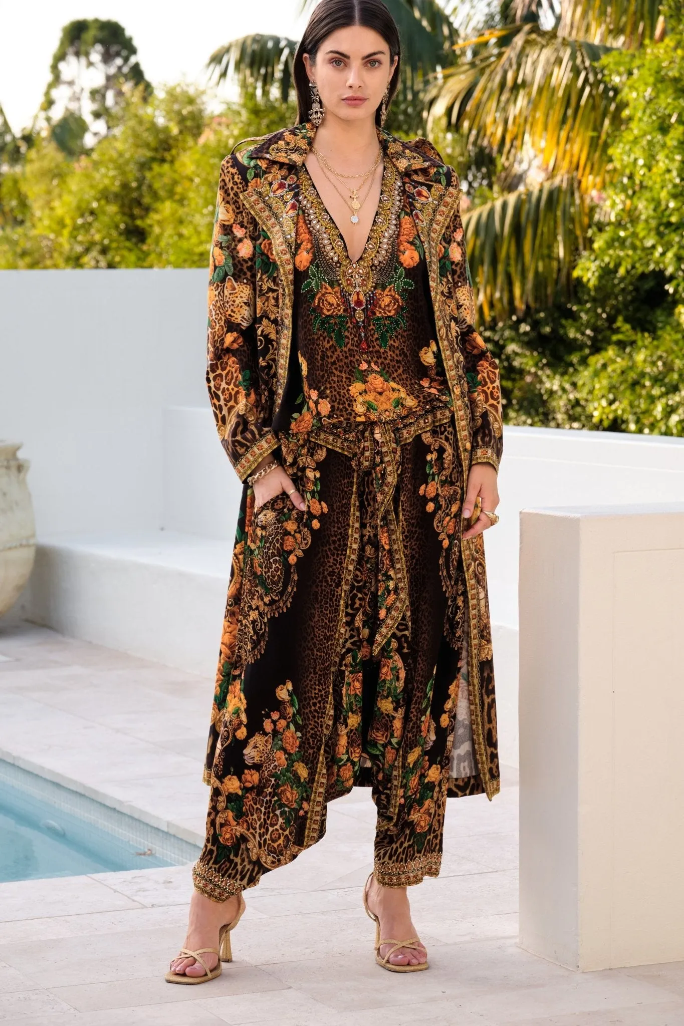 BLACK LEOPARDESS TRENCH COAT