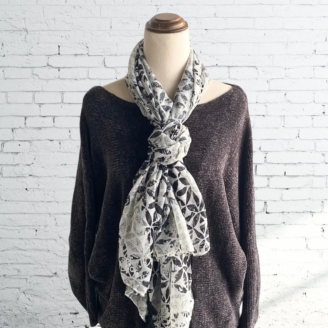 Black n Grey Eclectic Tassel Scarf