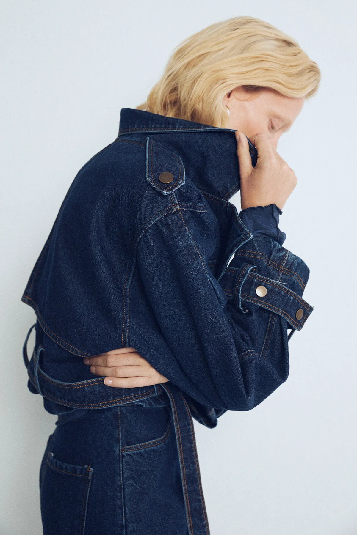 Blue Marisol Mini Denim Trench Coat