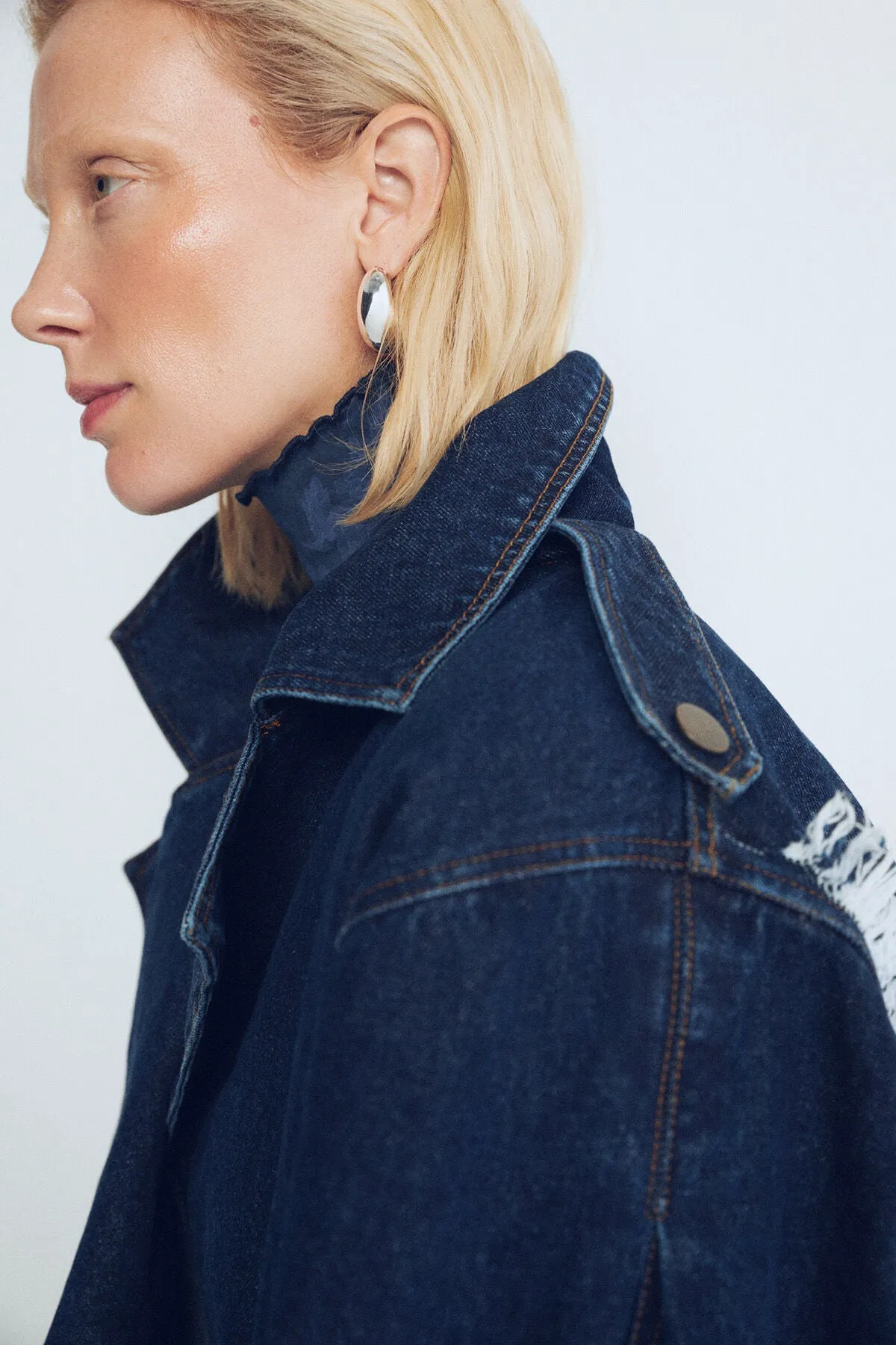Blue Marisol Mini Denim Trench Coat