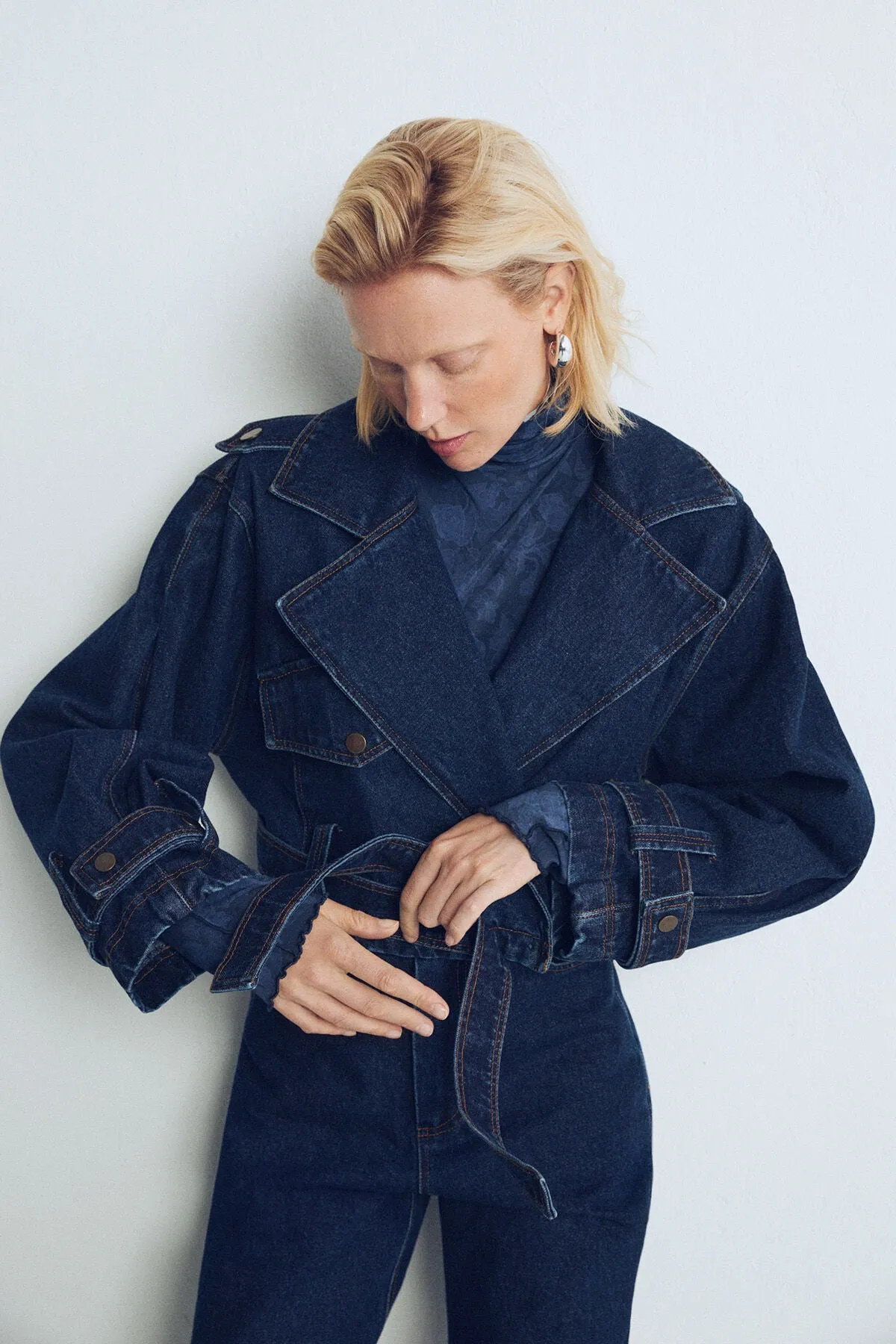 Blue Marisol Mini Denim Trench Coat