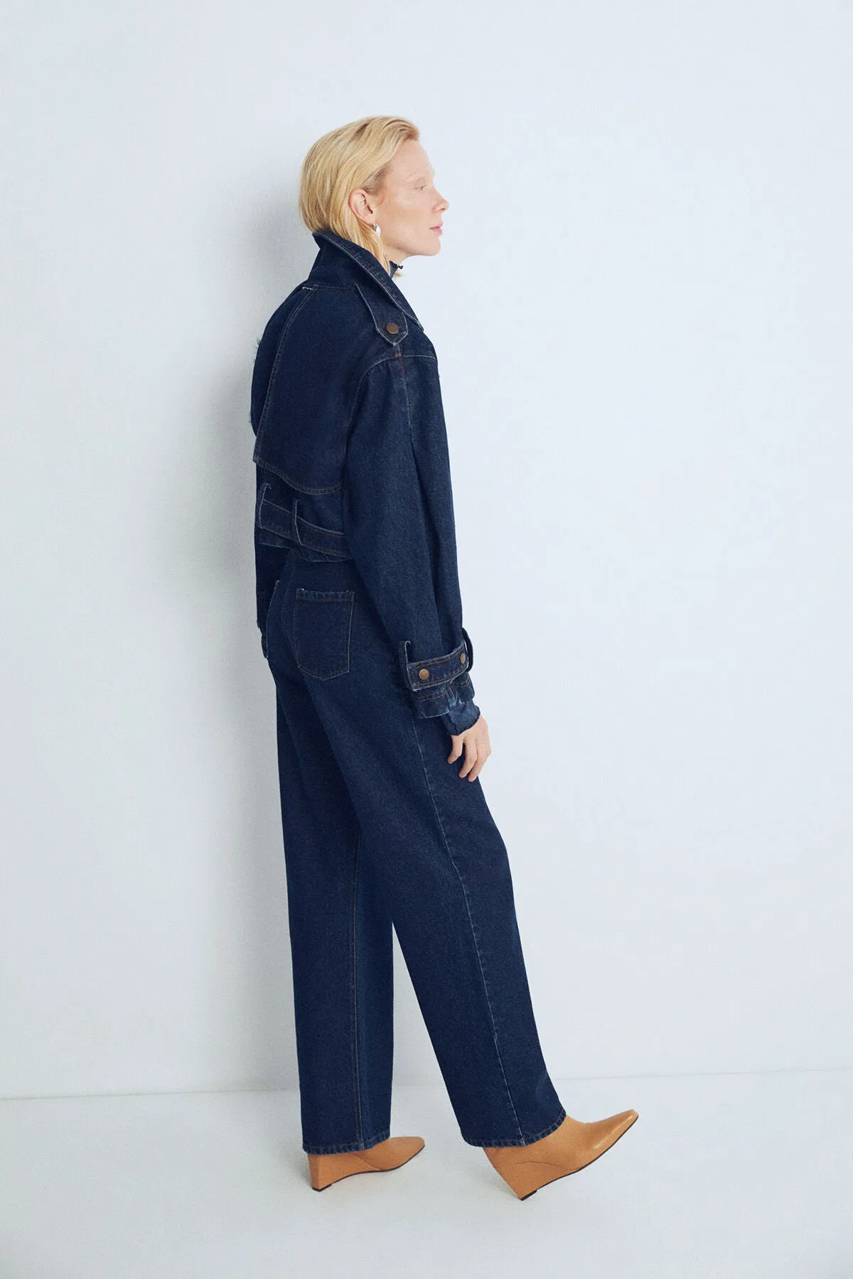 Blue Marisol Mini Denim Trench Coat