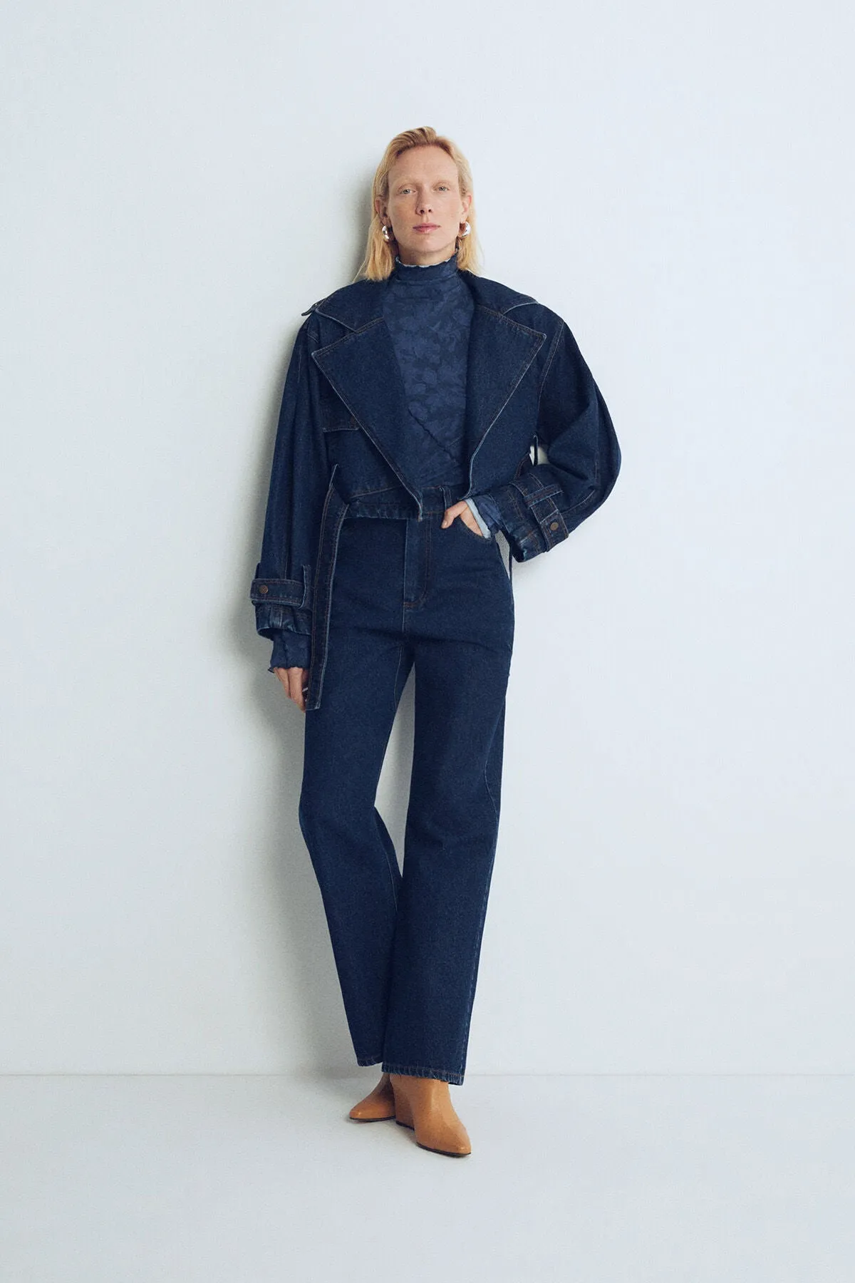 Blue Marisol Mini Denim Trench Coat