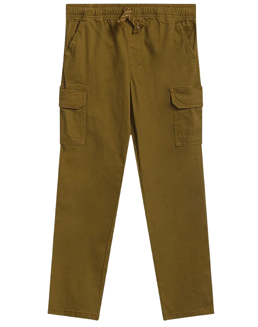 Boys Khaki Pull-On Elasticated Waist Combat Cargo Trouser