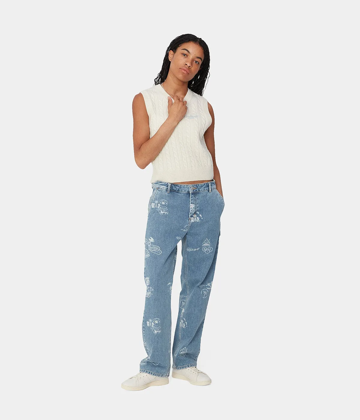 CARHARTT WIP WOMENS MEITLAND STAMP PANT I033742 BLUE BLEACHED