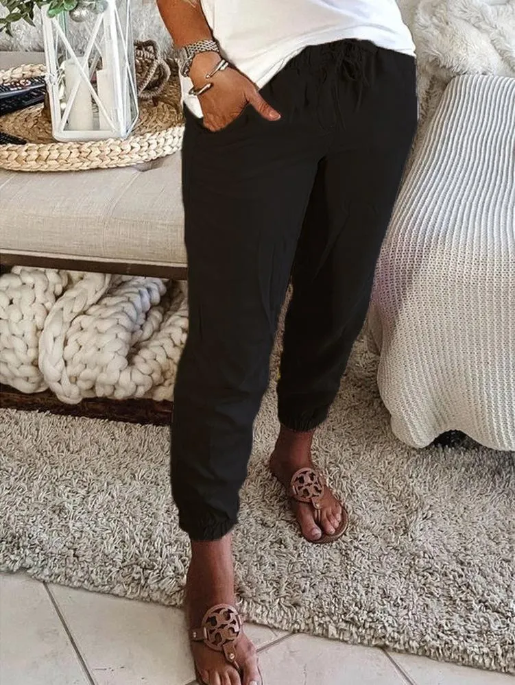 Casual Pocket Elastic Waist Trousers