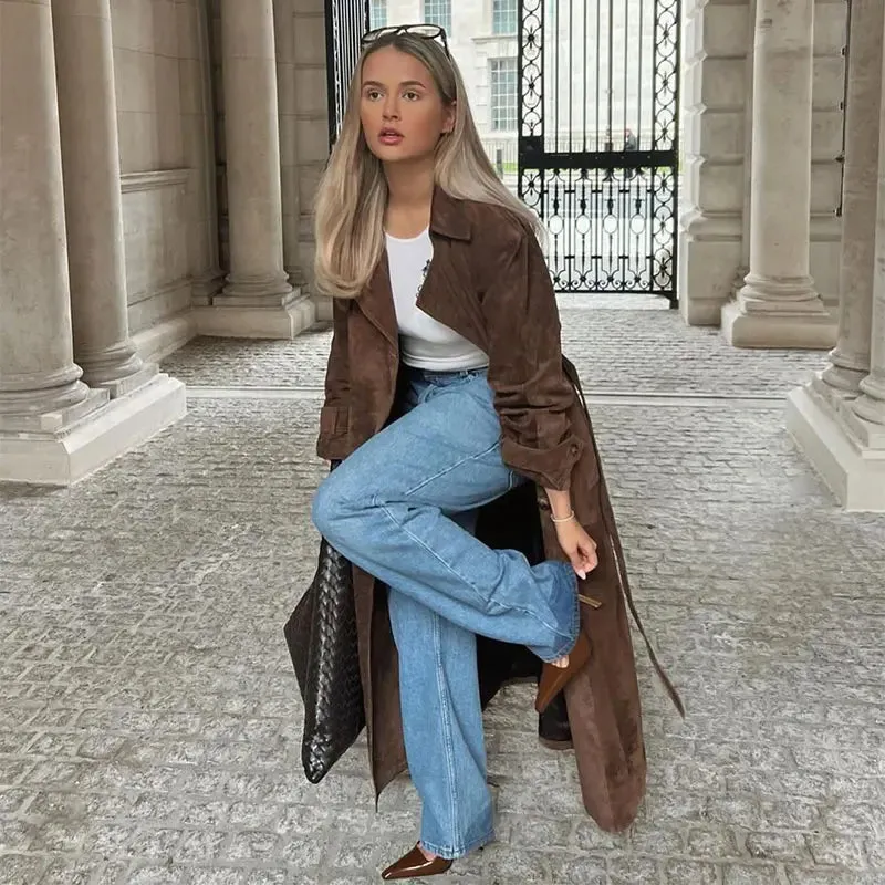 Classic Suede Lightweight Lapeled Collared Coat in 3 Colors / 2 Styles