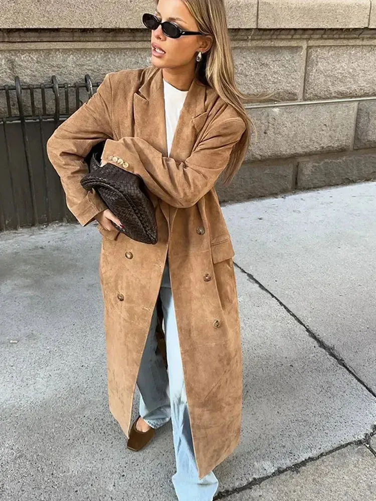 Classic Suede Lightweight Lapeled Collared Coat in 3 Colors / 2 Styles