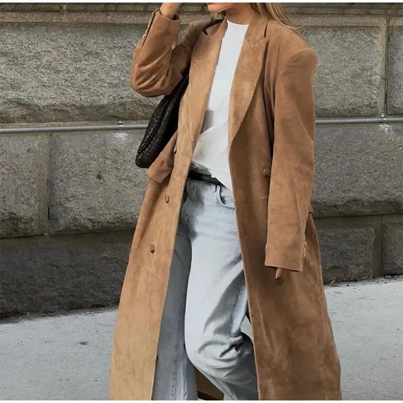 Classic Suede Lightweight Lapeled Collared Coat in 3 Colors / 2 Styles