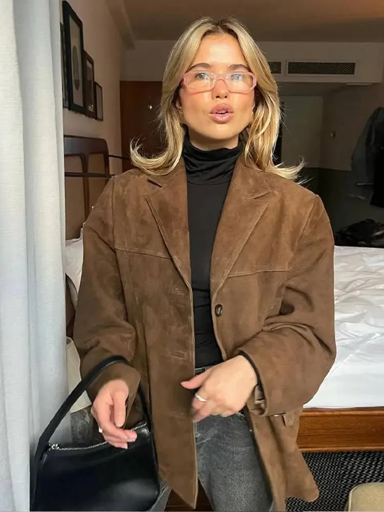 Classic Suede Lightweight Lapeled Collared Coat in 3 Colors / 2 Styles