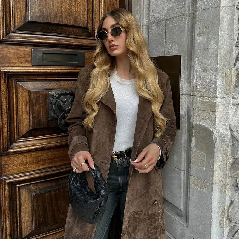 Classic Suede Lightweight Lapeled Collared Coat in 3 Colors / 2 Styles