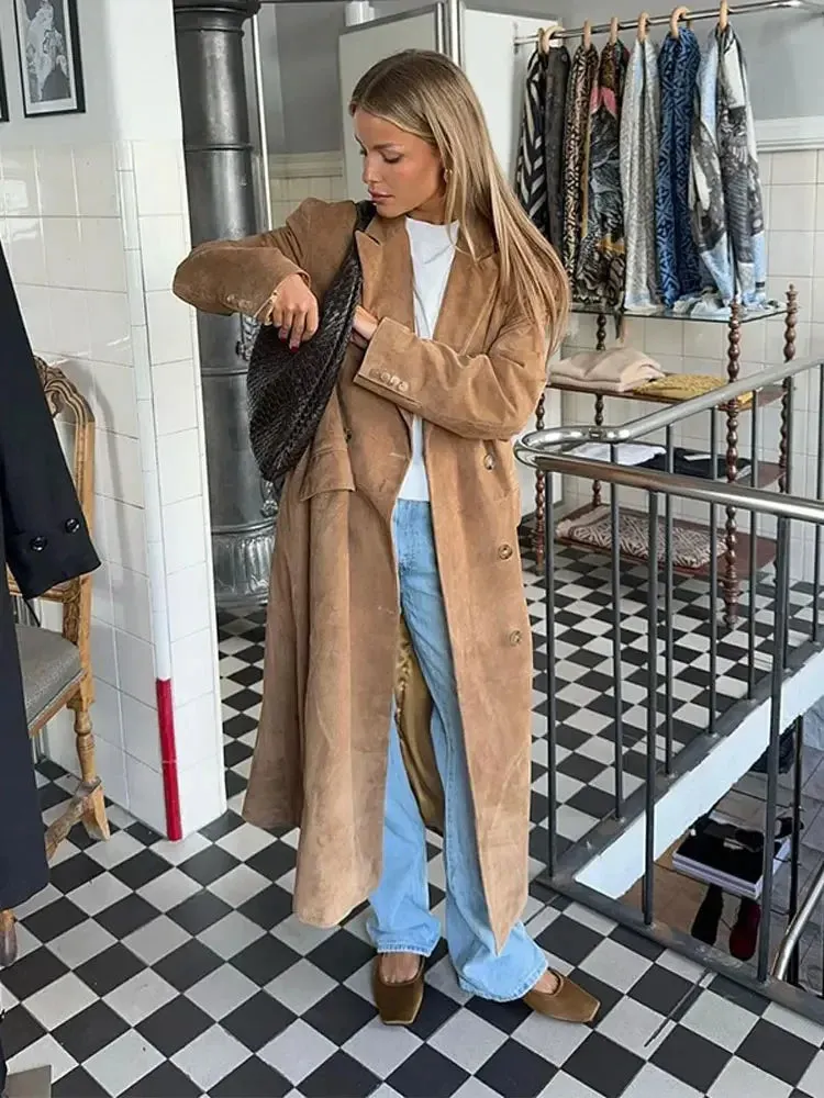 Classic Suede Lightweight Lapeled Collared Coat in 3 Colors / 2 Styles