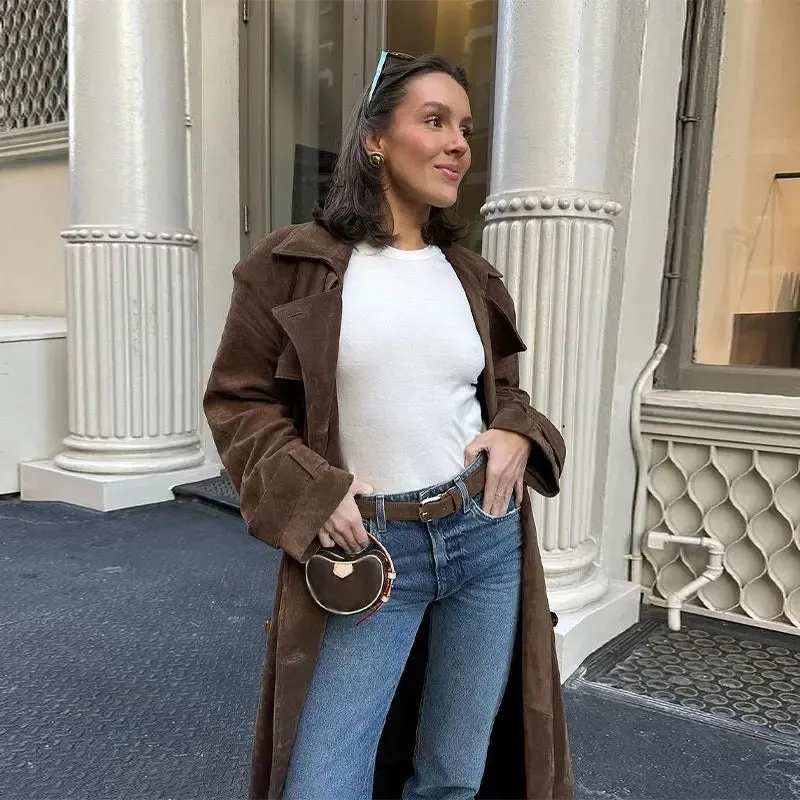 Classic Suede Lightweight Lapeled Collared Coat in 3 Colors / 2 Styles