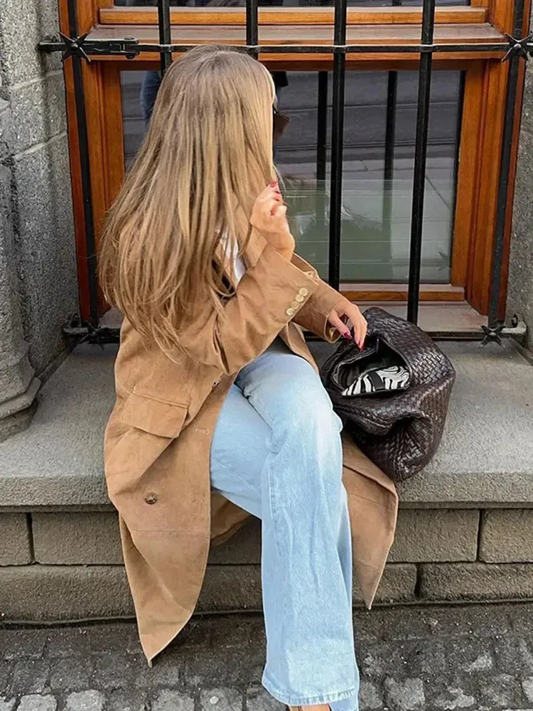 Classic Suede Lightweight Lapeled Collared Coat in 3 Colors / 2 Styles