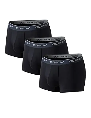 COLORFULLEAF Men's Bamboo Underwear Ultra Soft Breathable Boxer Briefs Comfy Basic Trunk Underwear 3 Pack (3Black,Medium)