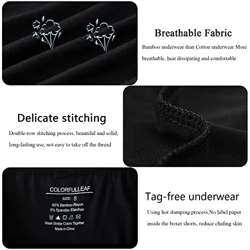COLORFULLEAF Men's Bamboo Underwear Ultra Soft Breathable Boxer Briefs Comfy Basic Trunk Underwear 3 Pack (3Black,Medium)
