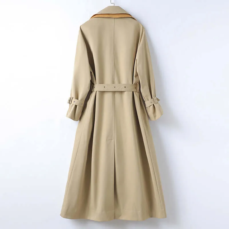 Contrast Lapel Belted Trench Coat