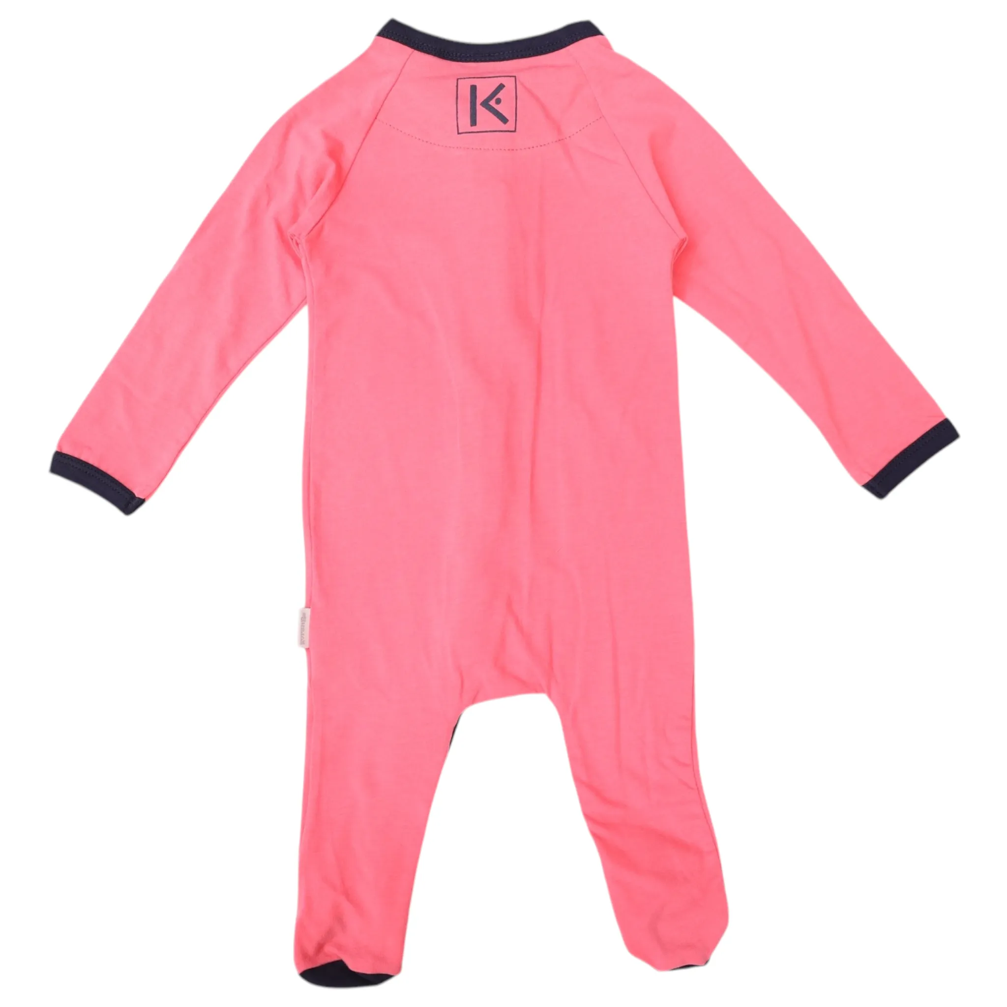 Cotton Stretch Long Sleeve Romper with Zip - Pink/Navy