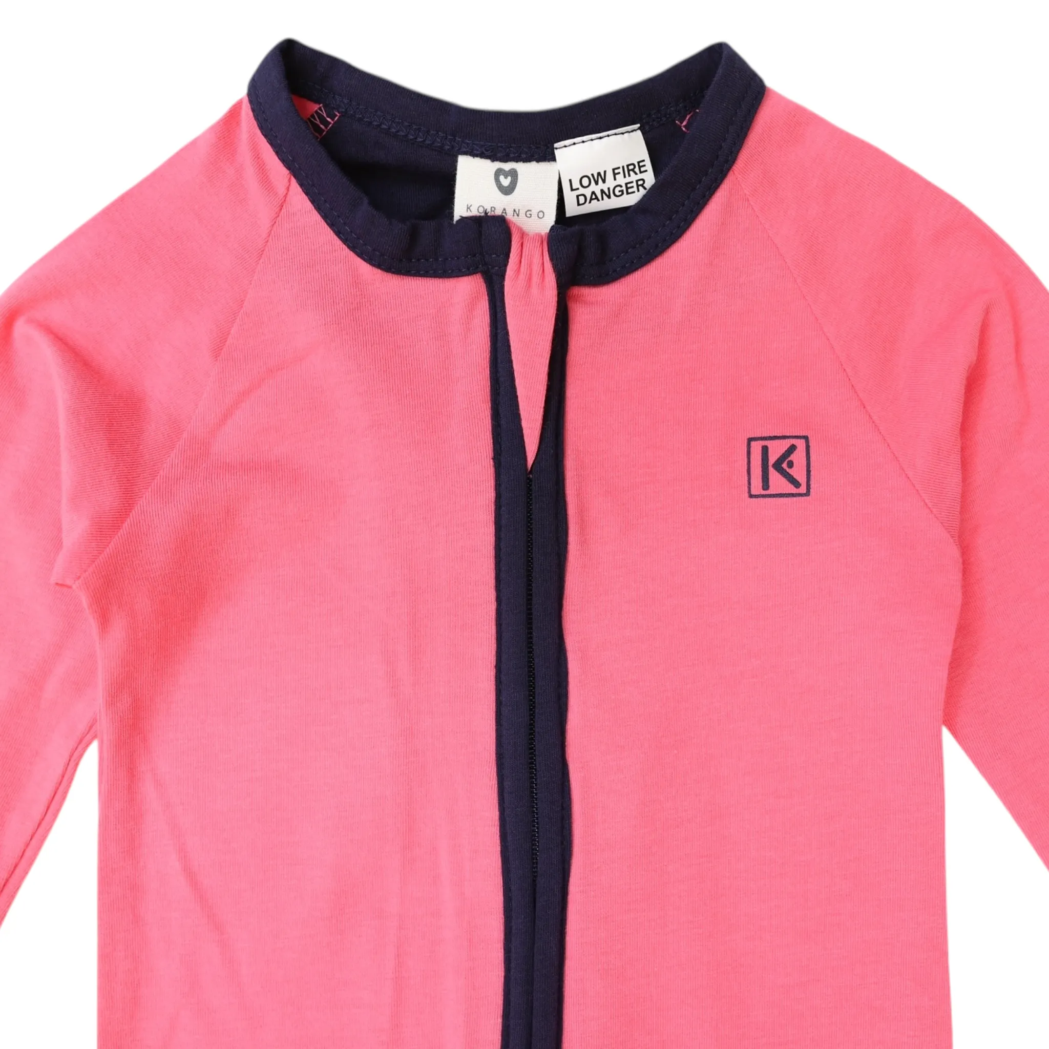 Cotton Stretch Long Sleeve Romper with Zip - Pink/Navy
