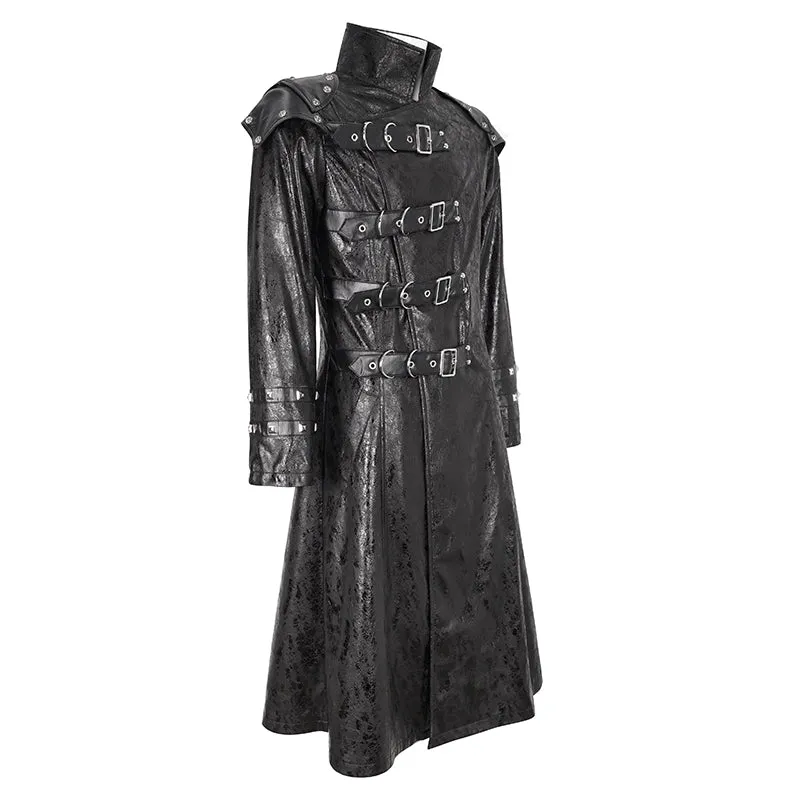 CT22301 Cracked leather stand collar long men's jacket